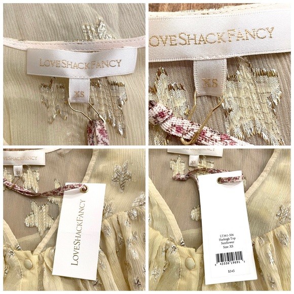 NWT LoveShackFancy Harleigh Metallic Silk Top Sunflower Yellow Romantic Regency - Picture 13 of 13